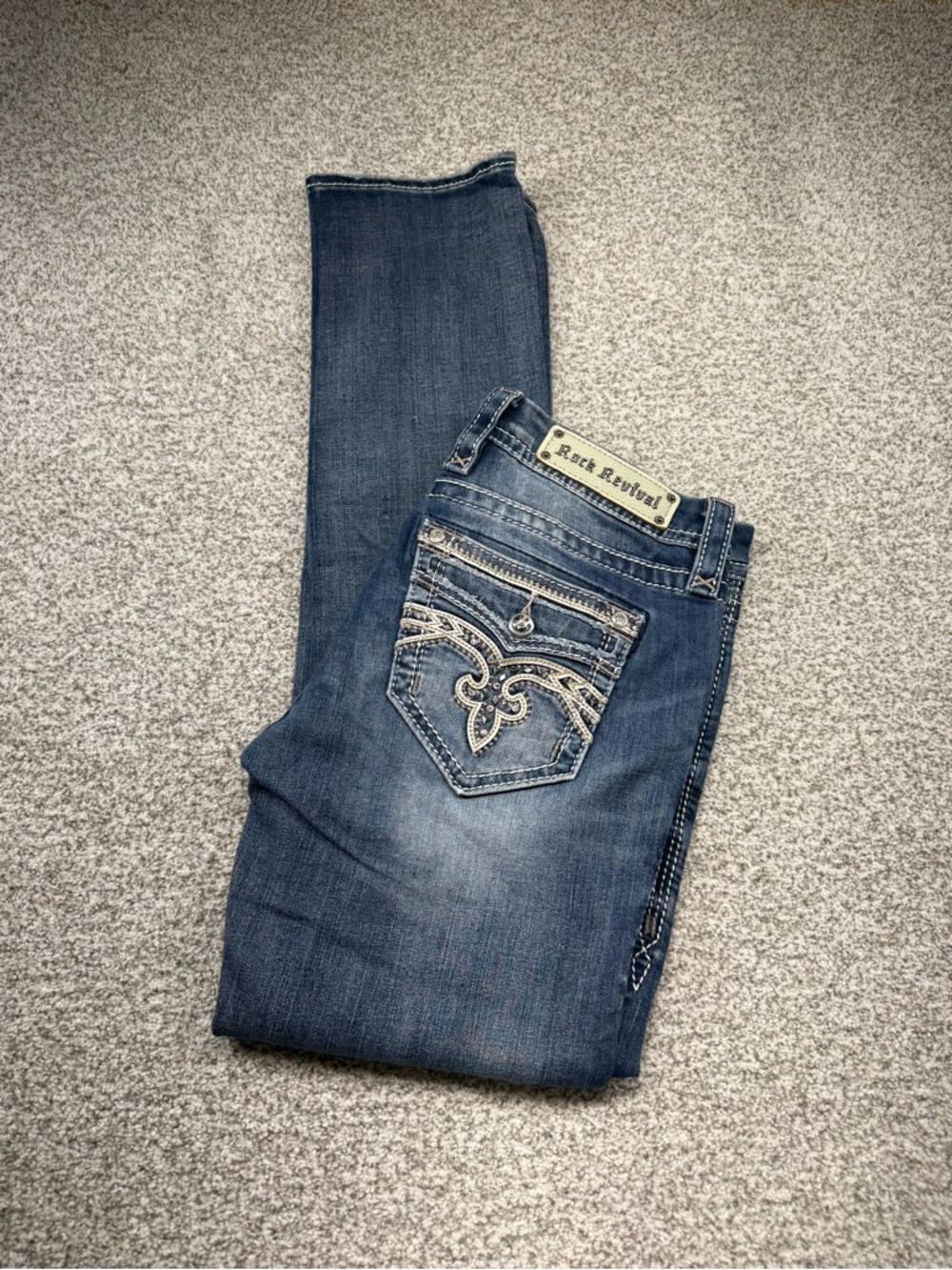 Women's Rock Revival Blue Medium Wash Peri Easy Straight Jeans Size 28x32
